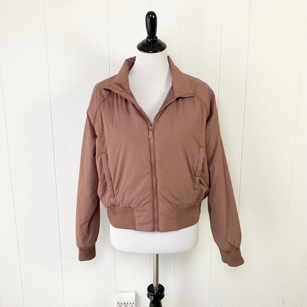 Old Navy Mauve Pink Full Zip Bomber Jacket Women's Size Medium Cropped Gorpcore